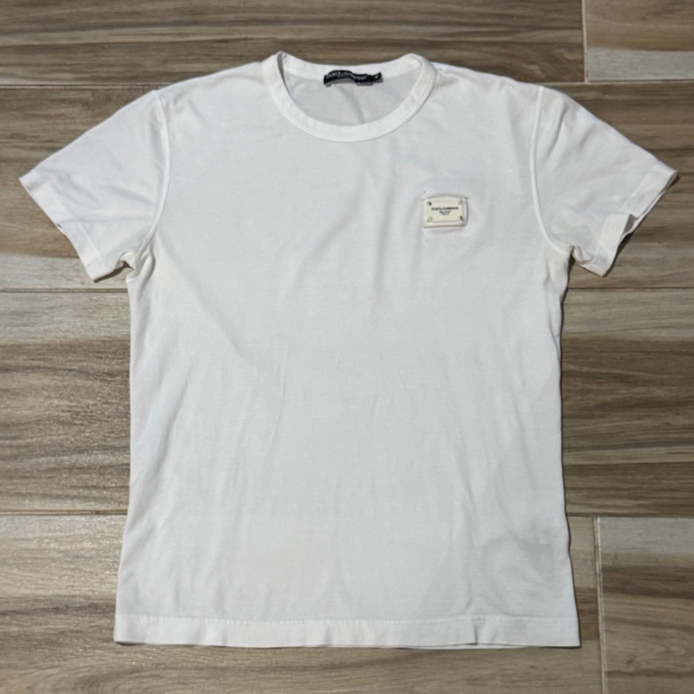 Dolce & Gabbana White Logo Plaque T-Shirt Mens Size 46 G8KJ9T Made in Italy